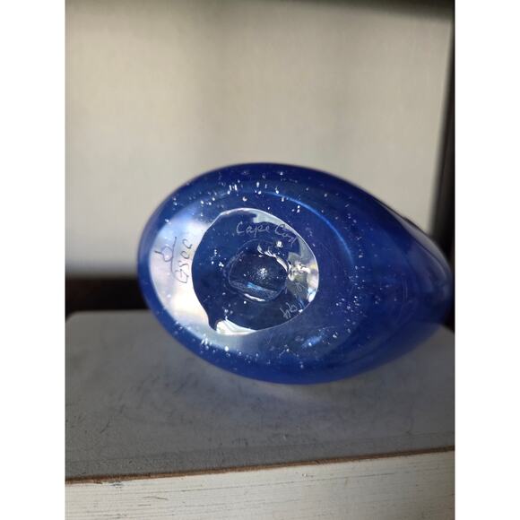 1994 Signed Blue Art Glass Vase 5.5" Cape Cod Studio Silver Foil Accent Signed - Picture 10 of 10